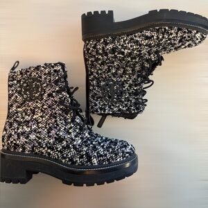 Tory Burch Multicolor Tweed Lace-Up Boots